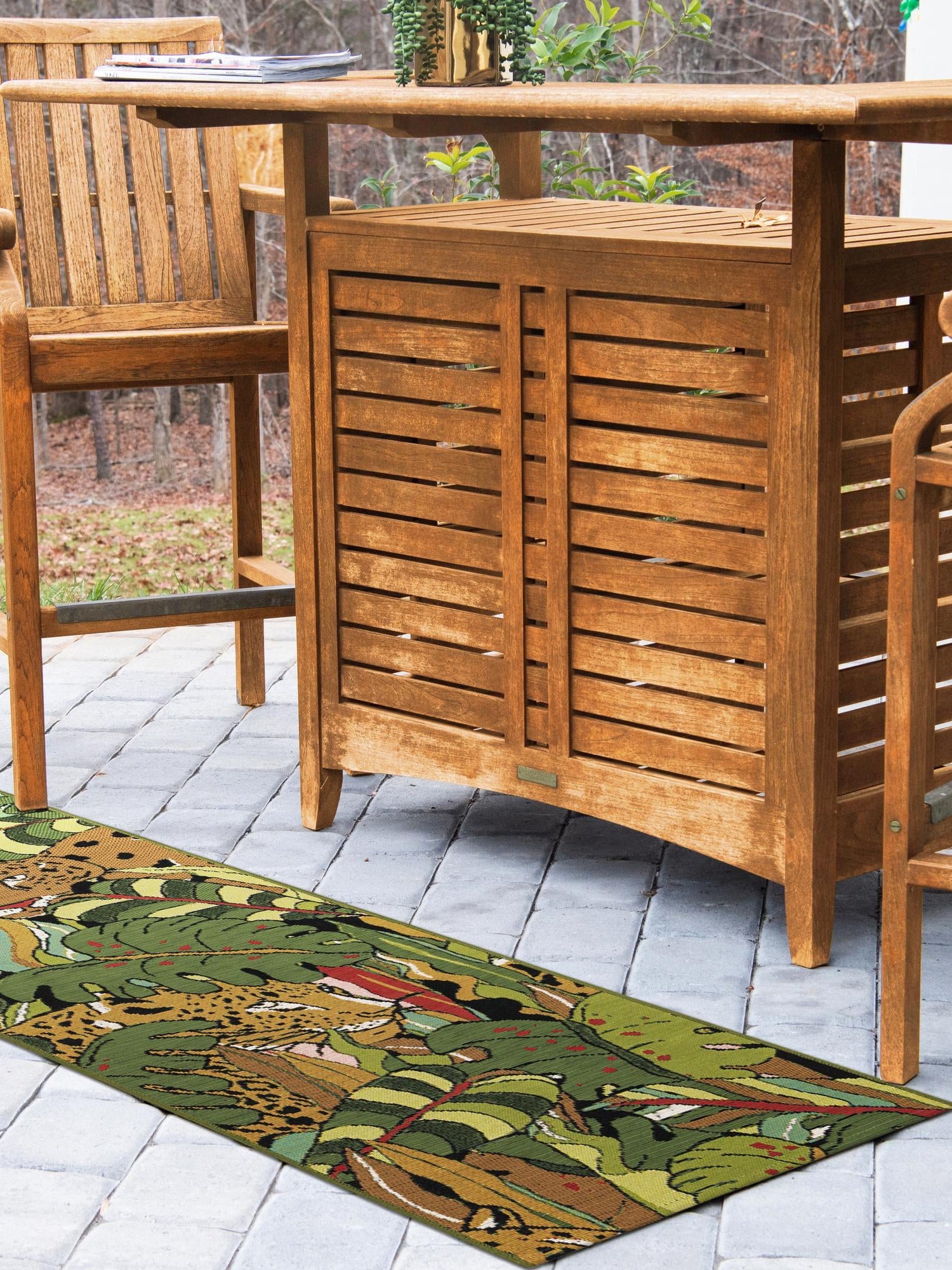 Green 2' 7 x 10' Outdoor Botanical Runner Area Rug Weather Resistant for Patio, Deck, Terrace, Balcony, Porch Polypropylene Garden Floral Tropical Carpet for Sale at Rug Engine