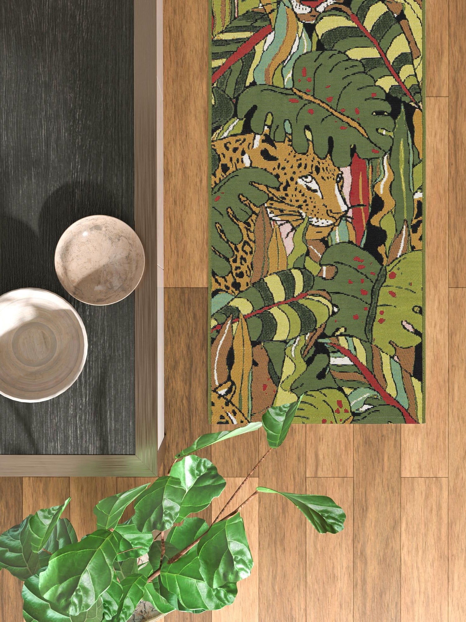 Green 2' x 6' 1 Outdoor Botanical Runner Area Rug Weather Resistant for Patio, Deck, Terrace, Balcony, Porch Polypropylene Garden Floral Tropical Carpet for Sale at Rug Engine