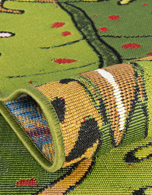 Green 4' 1 x 4' 1 Outdoor Botanical Round Area Rug Weather Resistant for Patio, Deck, Terrace, Balcony, Porch Polypropylene Garden Floral Tropical Carpet for Sale at Rug Engine