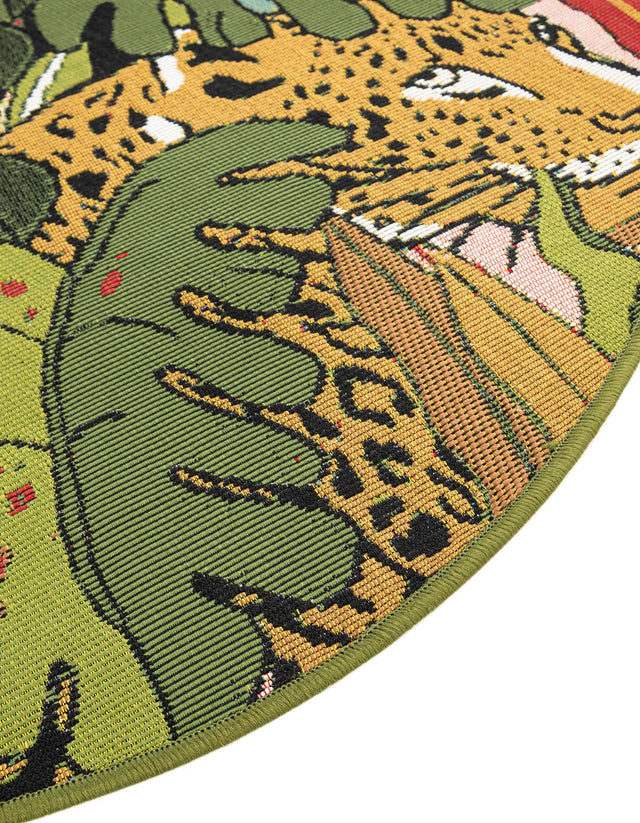 Green 5' 1 x 5' 1 Outdoor Botanical Round Rug