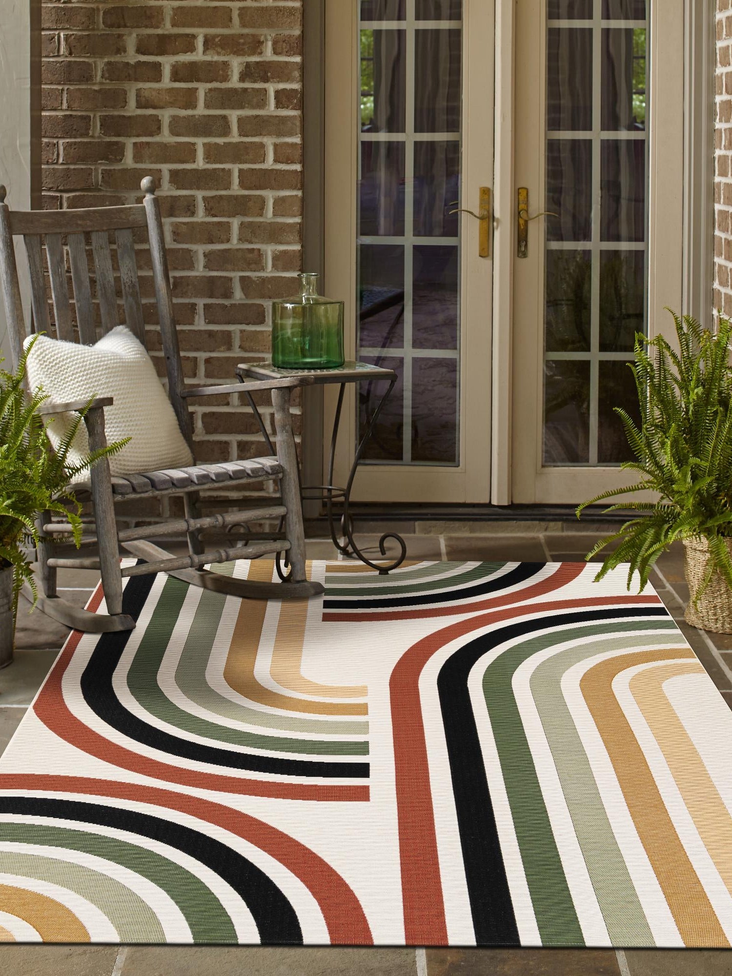 Multicolor 5' 1 x 8' Outdoor Modern Rectangle Area Rug Weather Resistant for Patio, Deck, Terrace, Balcony, Porch 100% Polypropylene Modern Outside Carpet for Sale at Rug Engine