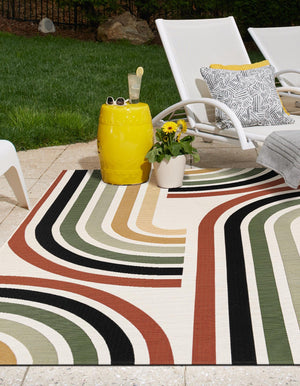 Multicolor 5' 1 x 8' Outdoor Modern Rectangle Area Rug Weather Resistant for Patio, Deck, Terrace, Balcony, Porch 100% Polypropylene Modern Outside Carpet for Sale at Rug Engine