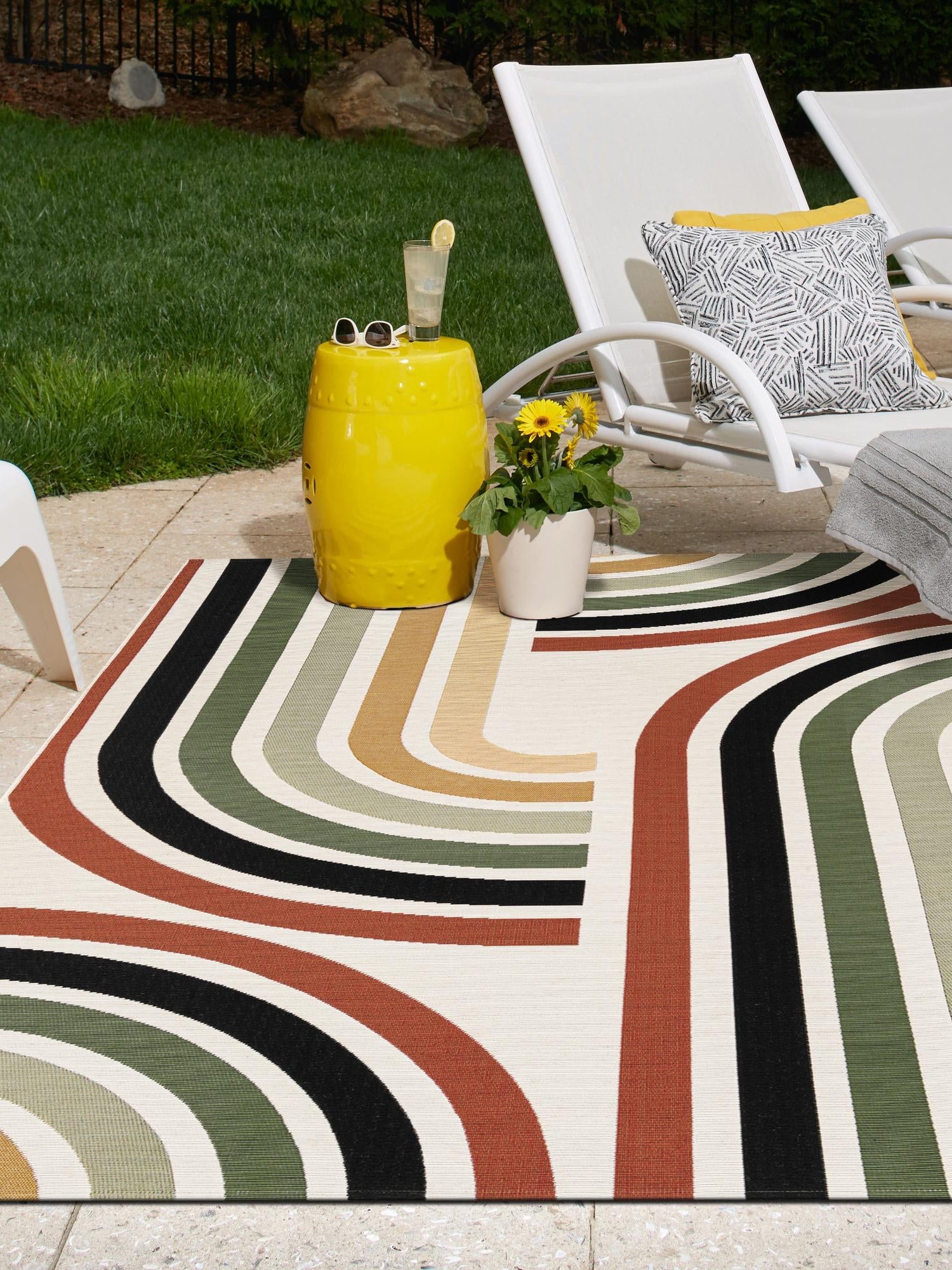 Multicolor 4' 1 x 6' 1 Outdoor Modern Rectangle Area Rug Weather Resistant for Patio, Deck, Terrace, Balcony, Porch 100% Polypropylene Modern Outside Carpet for Sale at Rug Engine