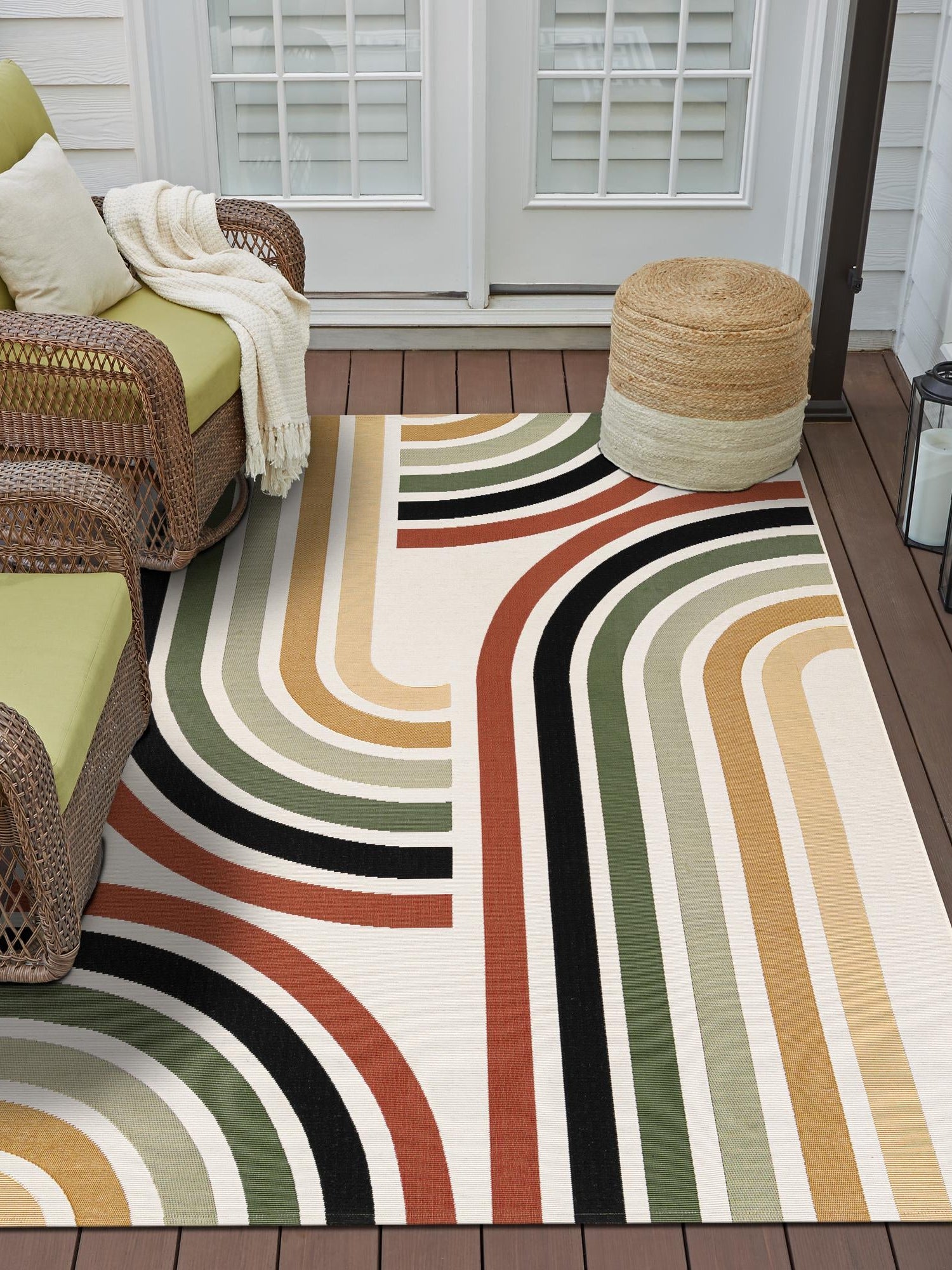Multicolor 5' 1 x 8' Outdoor Modern Rectangle Area Rug Weather Resistant for Patio, Deck, Terrace, Balcony, Porch 100% Polypropylene Modern Outside Carpet for Sale at Rug Engine