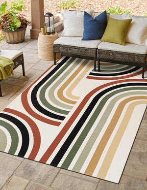 Multicolor 5' 1 x 8' Outdoor Modern Rectangle Area Rug Weather Resistant for Patio, Deck, Terrace, Balcony, Porch 100% Polypropylene Modern Outside Carpet for Sale at Rug Engine