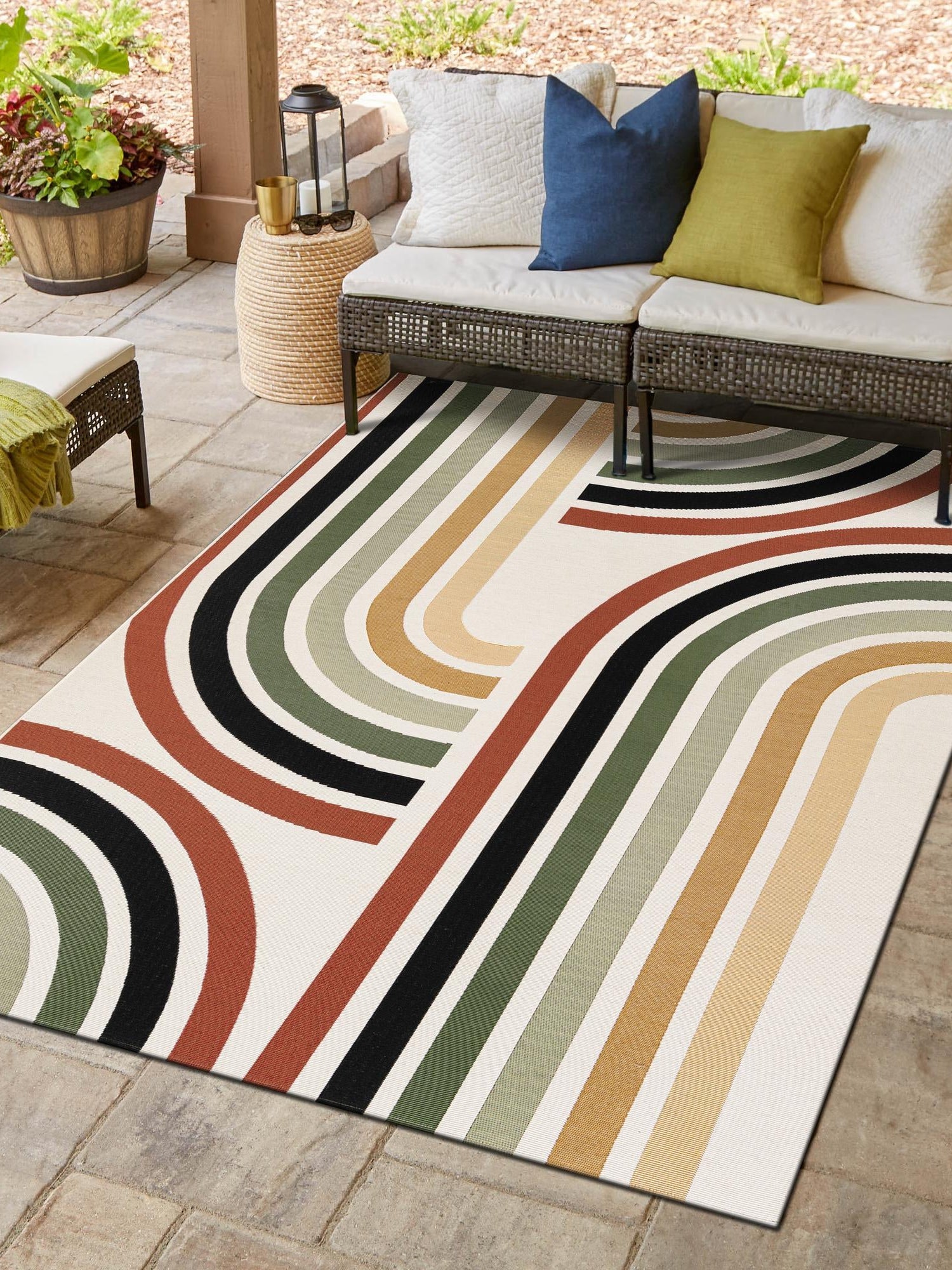 Multicolor 4' 1 x 6' 1 Outdoor Modern Rectangle Area Rug Weather Resistant for Patio, Deck, Terrace, Balcony, Porch 100% Polypropylene Modern Outside Carpet for Sale at Rug Engine