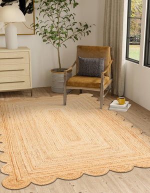 Natural 9' x 12' Scallop Braided Jute Rectangle Rug