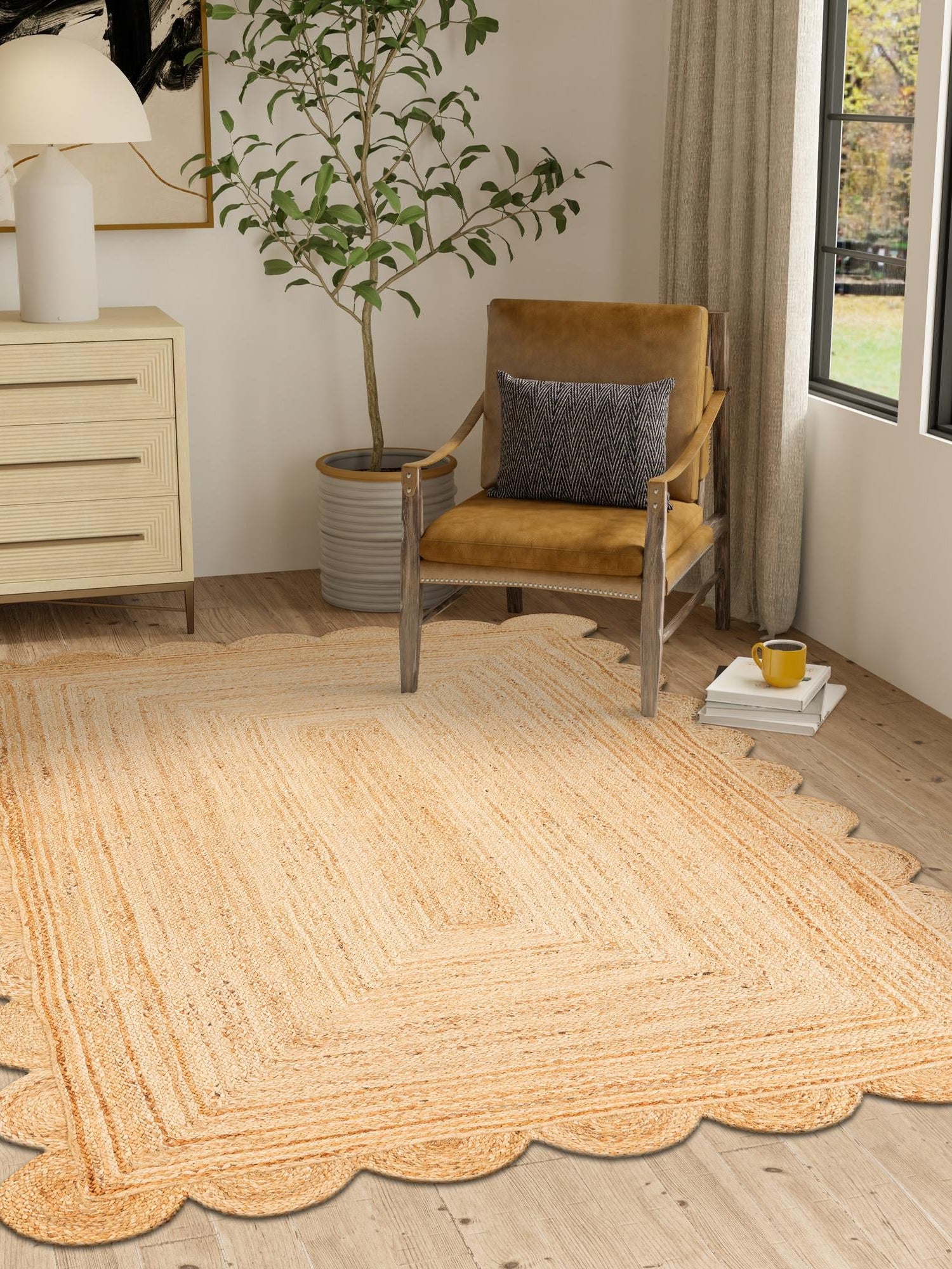Natural 2' x 3' 1 Scallop Braided Jute Rectangle Area Rug Eco Friendly 100% Jute All Natural Durable Carpet for Affordable Unique Home Interiors for Sale at Rug Engine