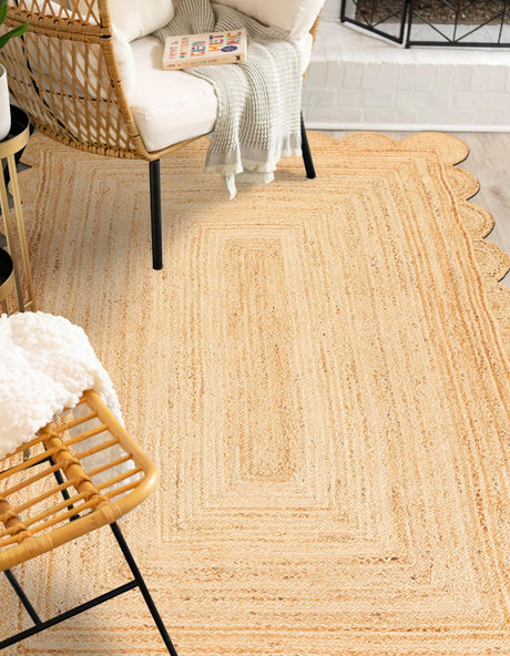 Natural 6' x 9' Scallop Braided Jute Rectangle Area Rug Eco Friendly 100% Jute All Natural Durable Carpet for Affordable Unique Home Interiors for Sale at Rug Engine