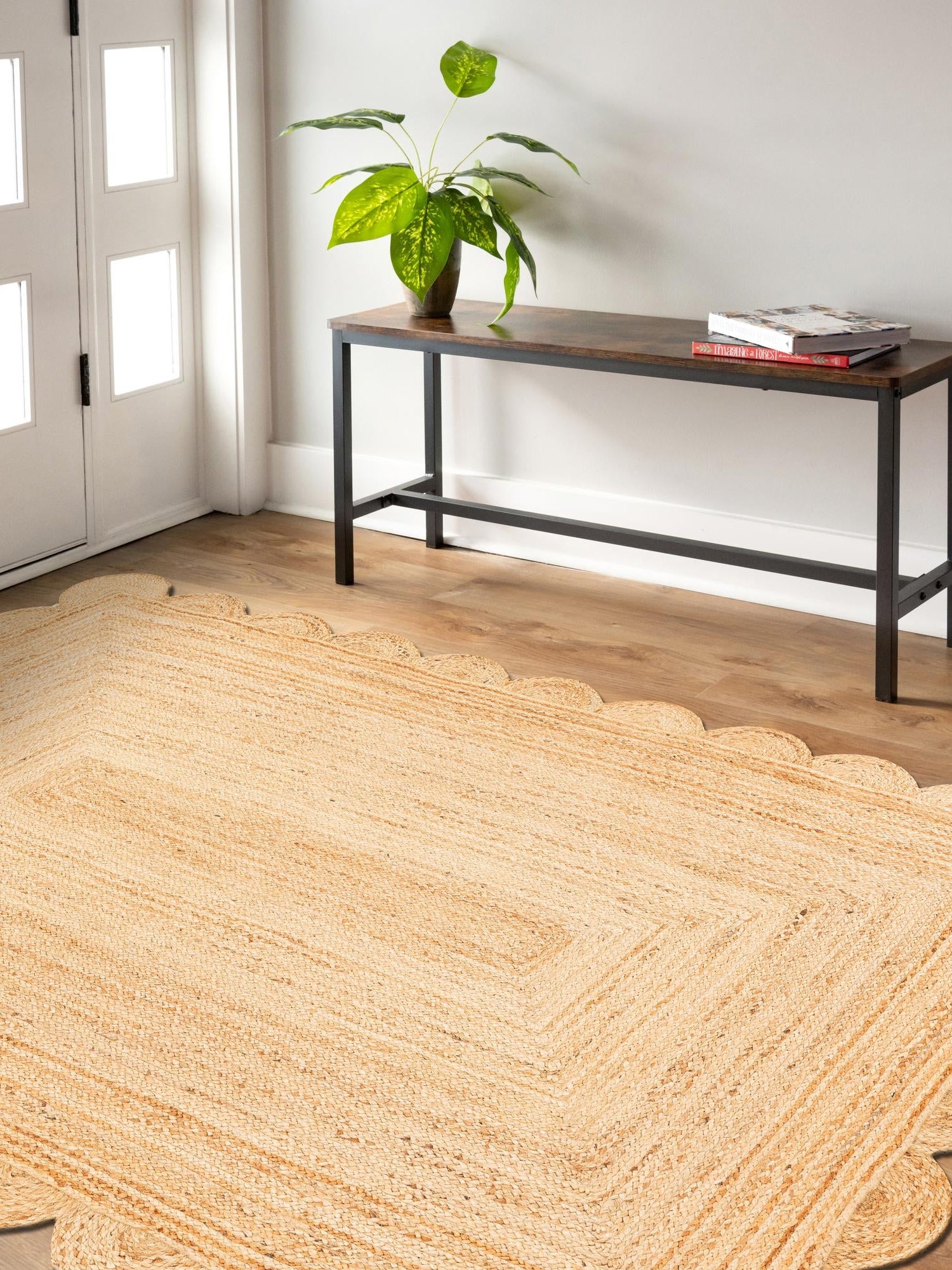 Natural 3' 1 x 5' 1 Scallop Braided Jute Rectangle Area Rug Eco Friendly 100% Jute All Natural Durable Carpet for Affordable Unique Home Interiors for Sale at Rug Engine