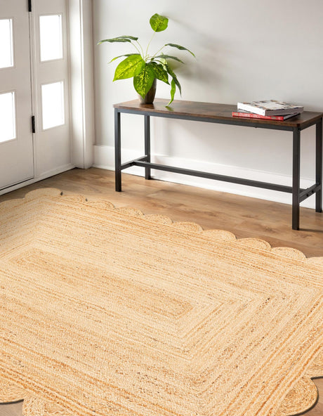Natural 2' x 3' 1 Scallop Braided Jute Rectangle Area Rug Eco Friendly 100% Jute All Natural Durable Carpet for Affordable Unique Home Interiors for Sale at Rug Engine