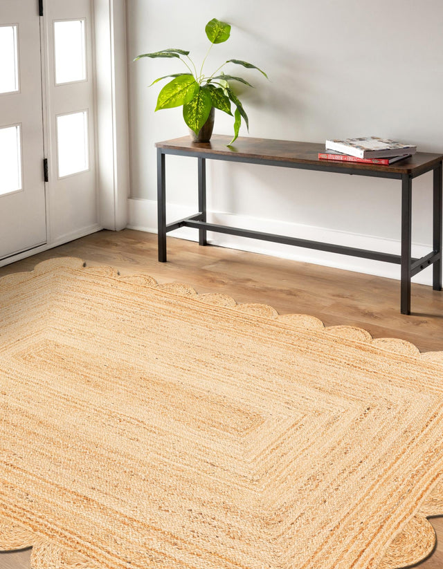 Natural 9' x 12' Scallop Braided Jute Rectangle Rug