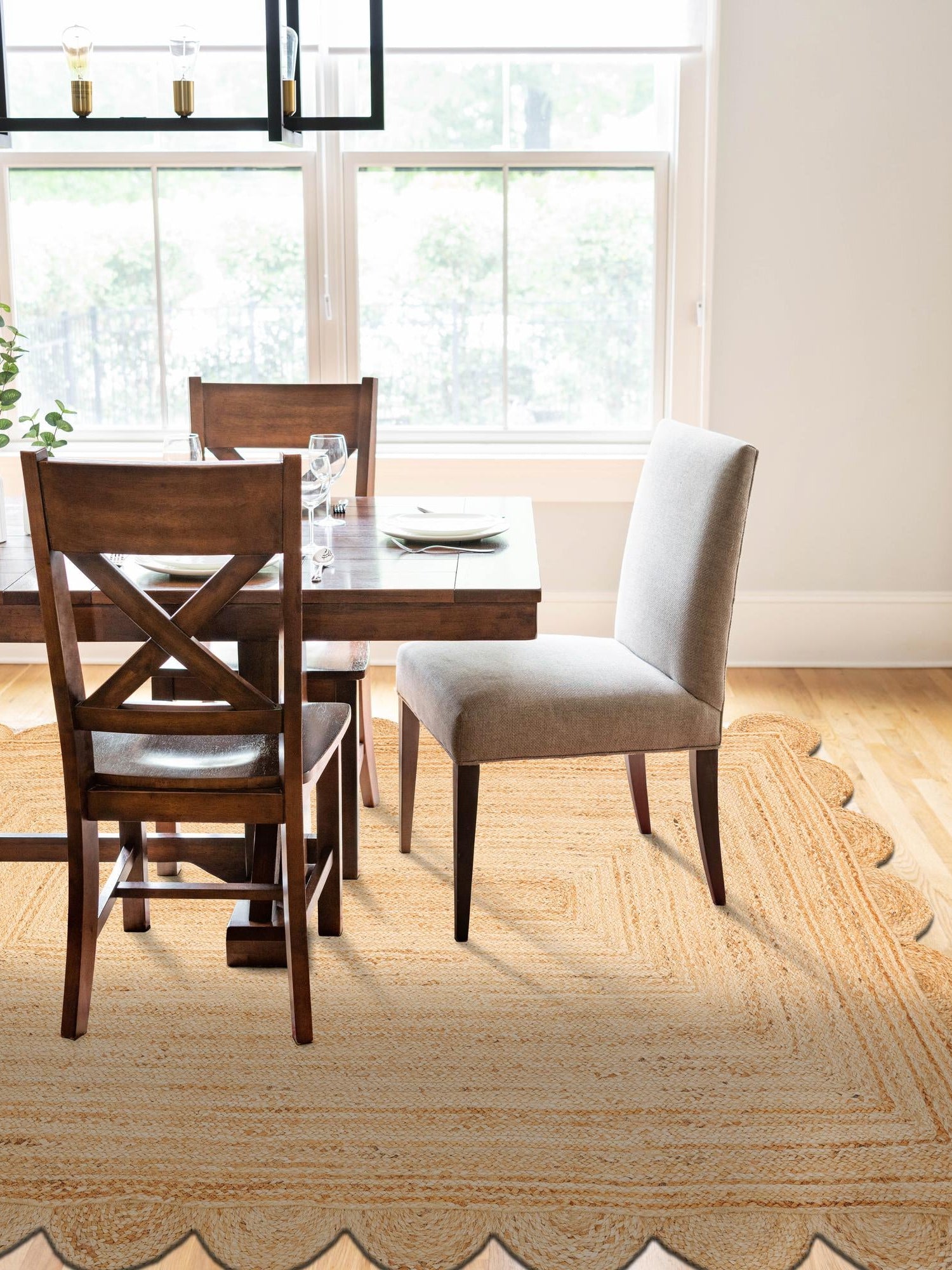 Natural 5' 1 x 8' Scallop Braided Jute Rectangle Area Rug Eco Friendly 100% Jute All Natural Durable Carpet for Affordable Unique Home Interiors for Sale at Rug Engine