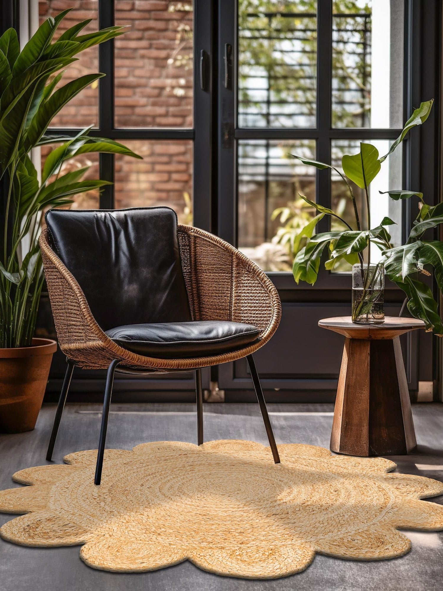 Natural 3' 1 x 3' 1 Scallop Braided Jute Round Area Rug Eco Friendly 100% Jute All Natural Durable Carpet for Affordable Unique Home Interiors for Sale at Rug Engine