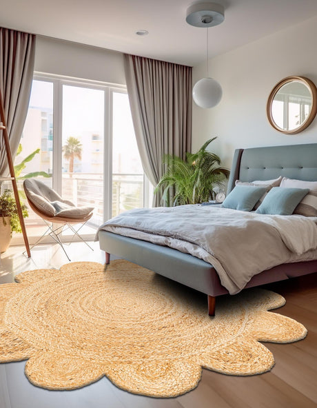 Natural 7' 10 x 7' 10 Scallop Braided Jute Round Area Rug Eco Friendly 100% Jute All Natural Durable Carpet for Affordable Unique Home Interiors for Sale at Rug Engine