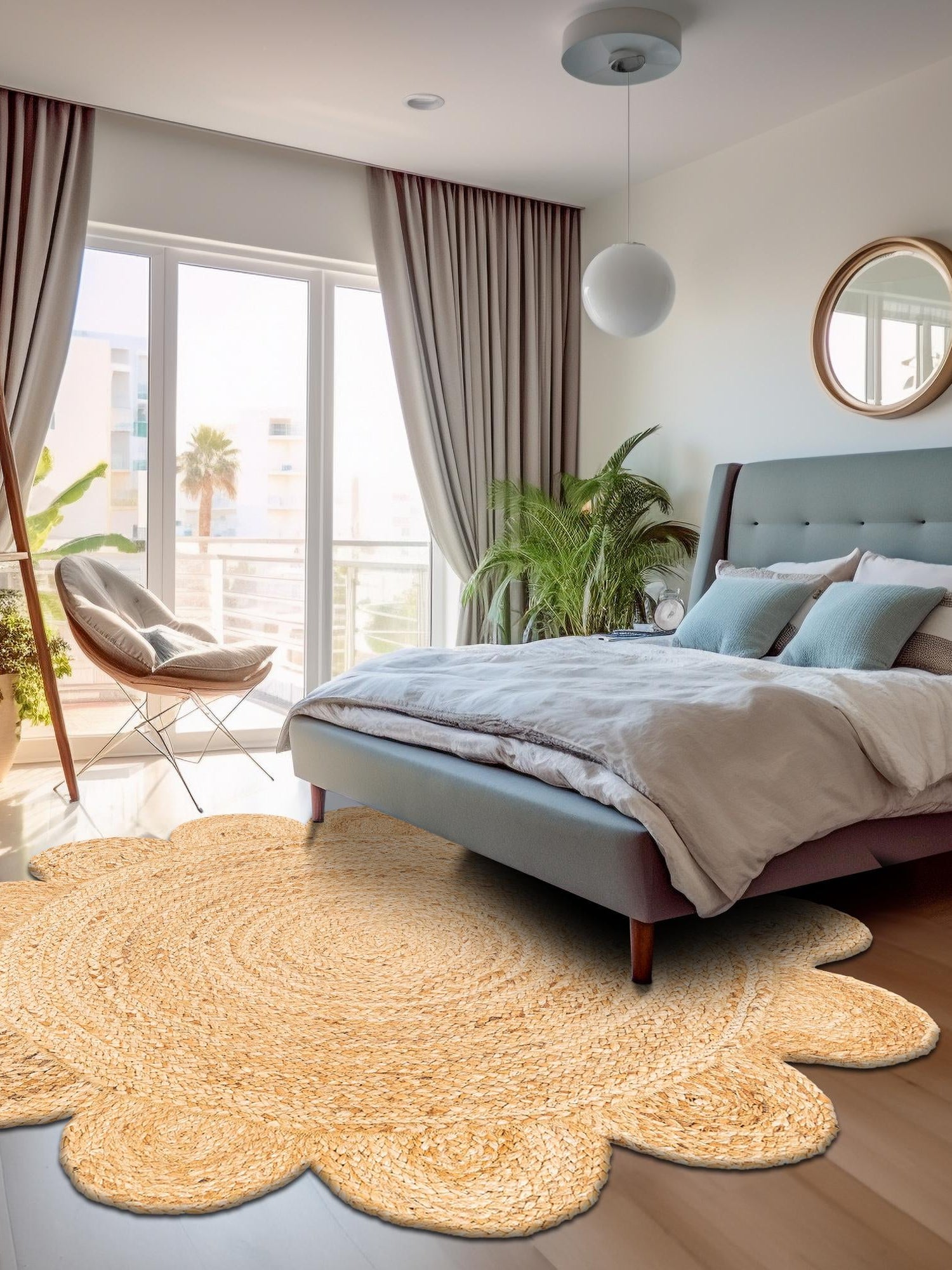 Natural 3' 1 x 3' 1 Scallop Braided Jute Round Area Rug Eco Friendly 100% Jute All Natural Durable Carpet for Affordable Unique Home Interiors for Sale at Rug Engine