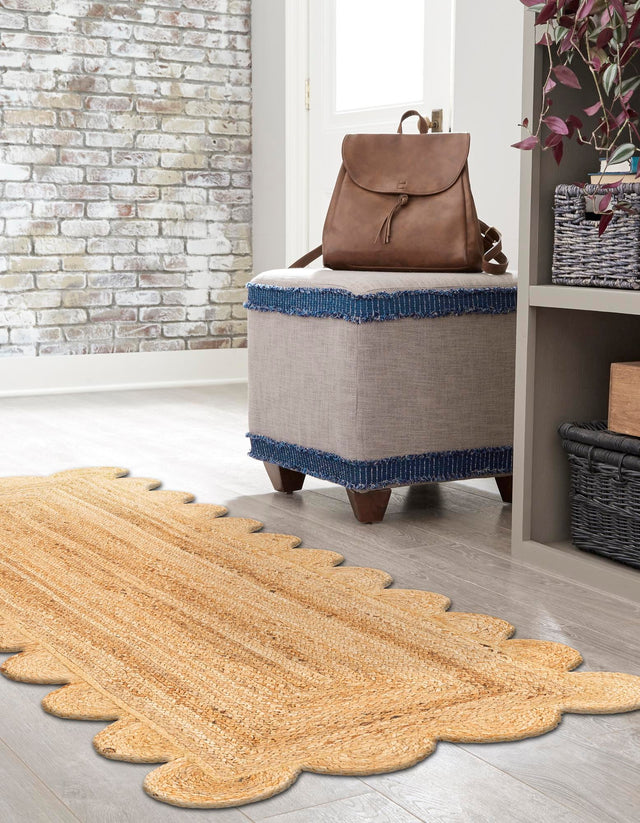Natural 3' 3 x 14' 1 Scallop Braided Jute Runner Rug