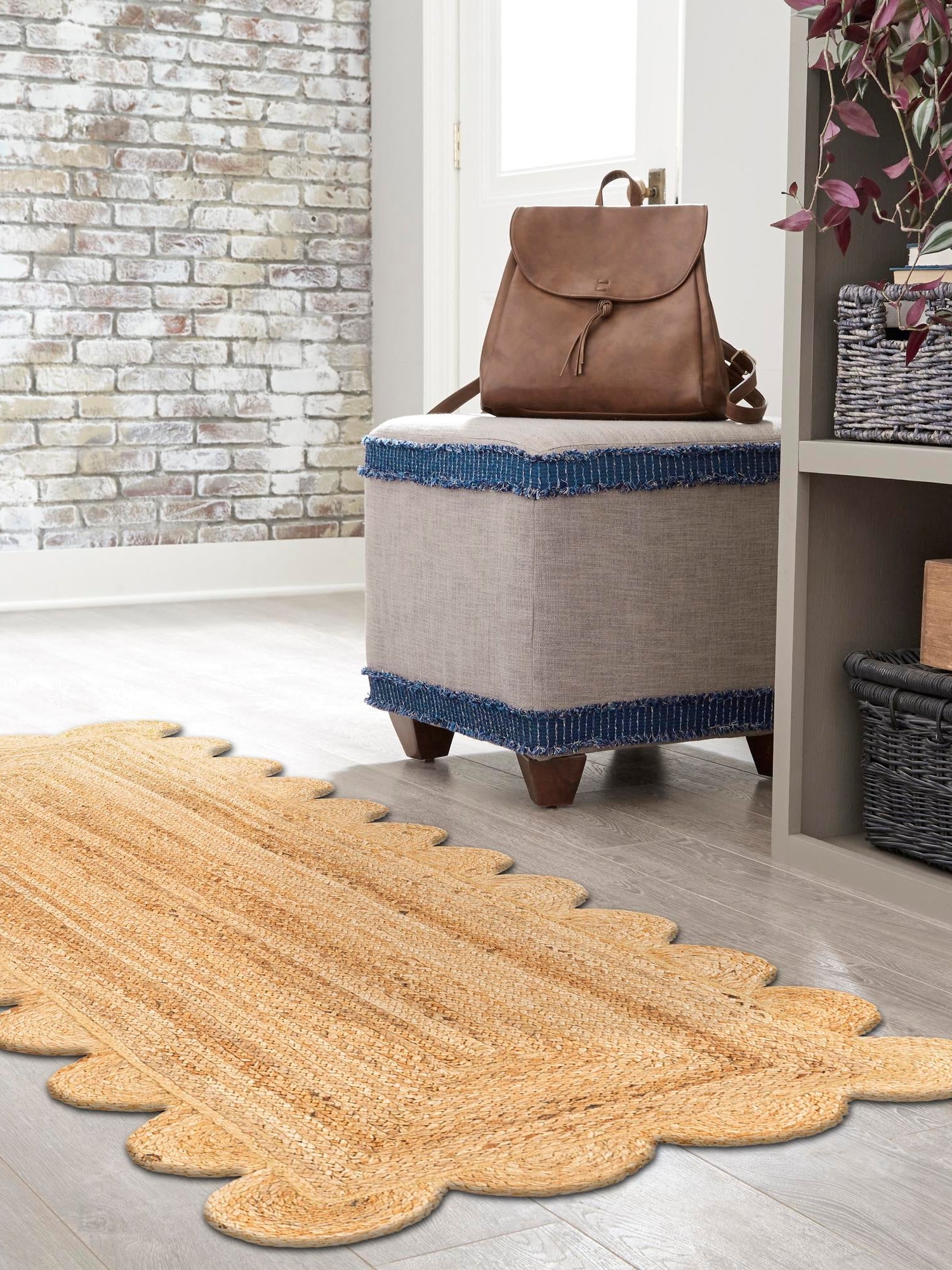 Natural 2' x 6' 1 Scallop Braided Jute Runner Area Rug Eco Friendly 100% Jute All Natural Durable Carpet for Affordable Unique Home Interiors for Sale at Rug Engine