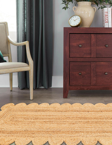 Natural 3' 3 x 14' 1 Scallop Braided Jute Runner Area Rug