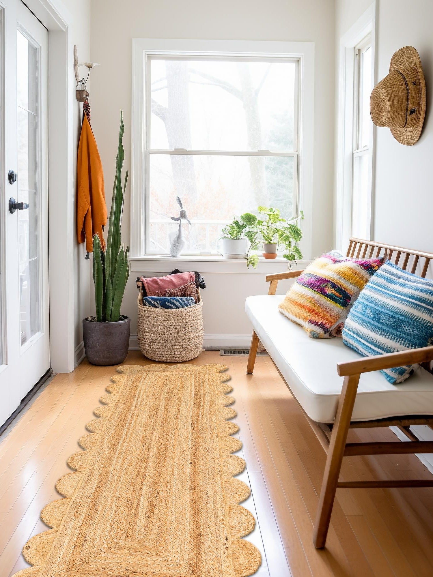 Natural 2' x 8' Scallop Braided Jute Runner Area Rug Eco Friendly 100% Jute All Natural Durable Carpet for Affordable Unique Home Interiors for Sale at Rug Engine