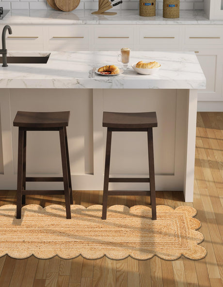 Natural 3' 3 x 14' 1 Scallop Braided Jute Runner Area Rug