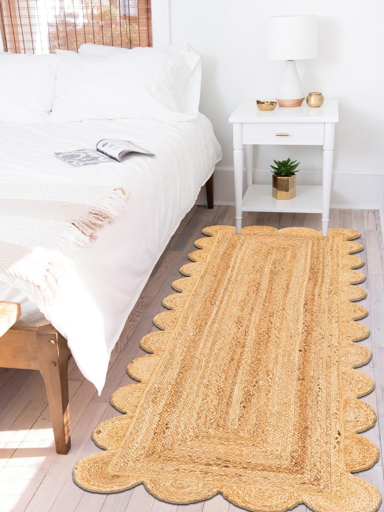 Natural 2' 7 x 12' Scallop Braided Jute Runner Area Rug Eco Friendly 100% Jute All Natural Durable Carpet for Affordable Unique Home Interiors for Sale at Rug Engine