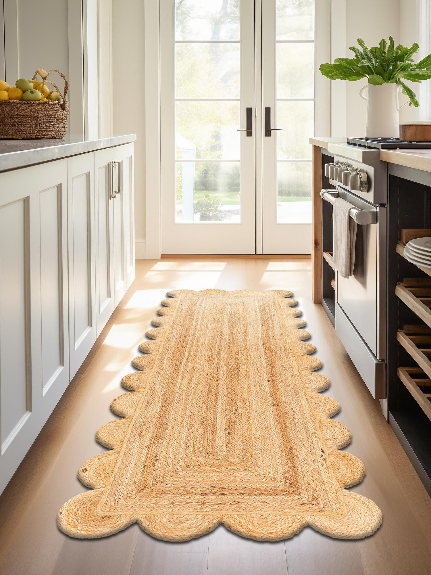 Natural 2' 7 x 10' Scallop Braided Jute Runner Area Rug Eco Friendly 100% Jute All Natural Durable Carpet for Affordable Unique Home Interiors for Sale at Rug Engine