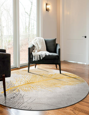 Yellow Gray 5' 3 x 5' 3 Finsbury Round Area Rug 60% Polypropylene & 40% Polyester Contemporary Carpet for Living Rooms, Dining, Offices for Sale at Rug Engine