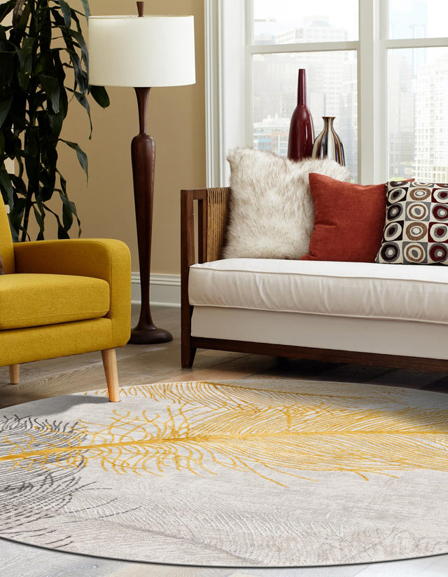 Yellow Gray 5' 3 x 5' 3 Finsbury Round Area Rug 60% Polypropylene & 40% Polyester Contemporary Carpet for Living Rooms, Dining, Offices for Sale at Rug Engine
