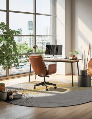 Yellow Gray 5' 3 x 5' 3 Finsbury Round Area Rug 60% Polypropylene & 40% Polyester Contemporary Carpet for Living Rooms, Dining, Offices for Sale at Rug Engine