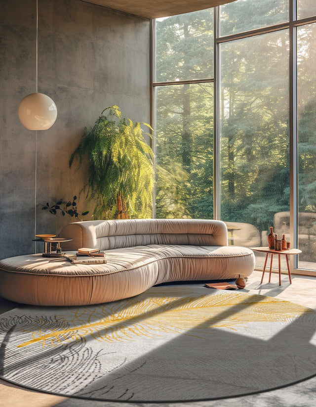 Yellow Gray 5' 3 x 5' 3 Finsbury Round Area Rug 60% Polypropylene & 40% Polyester Contemporary Carpet for Living Rooms, Dining, Offices for Sale at Rug Engine
