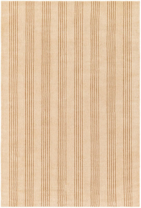 Beige 4' 1 x 6' 1 Jill Zarin Striped Wool Rectangle Area Rug 80% Wool & 20% Cotton Hand Made Luxury All Natural Carpet for Interior Design for Sale at Rug Engine