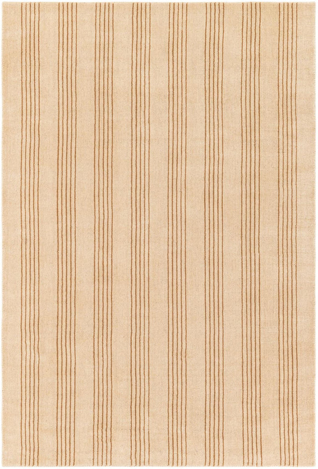 Beige 4' 1 x 6' 1 Jill Zarin Striped Wool Rectangle Area Rug 80% Wool & 20% Cotton Hand Made Luxury All Natural Carpet for Interior Design for Sale at Rug Engine