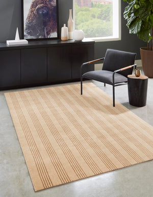 Beige 2' 2 x 3' 1 Jill Zarin Striped Wool Rectangle Area Rug 80% Wool & 20% Cotton Hand Made Luxury All Natural Carpet for Interior Design for Sale at Rug Engine