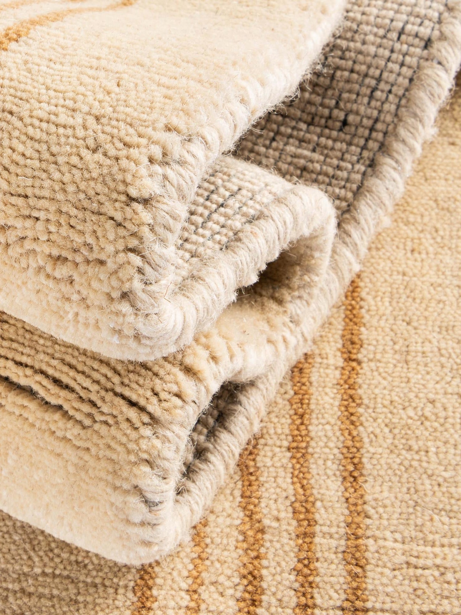 Beige 2' 2 x 3' 1 Jill Zarin Striped Wool Rectangle Area Rug 80% Wool & 20% Cotton Hand Made Luxury All Natural Carpet for Interior Design for Sale at Rug Engine