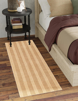 Beige 2' x 4' 1 Jill Zarin Striped Wool Runner Area Rug 80% Wool & 20% Cotton Hand Made Luxury All Natural Carpet for Interior Design for Sale at Rug Engine