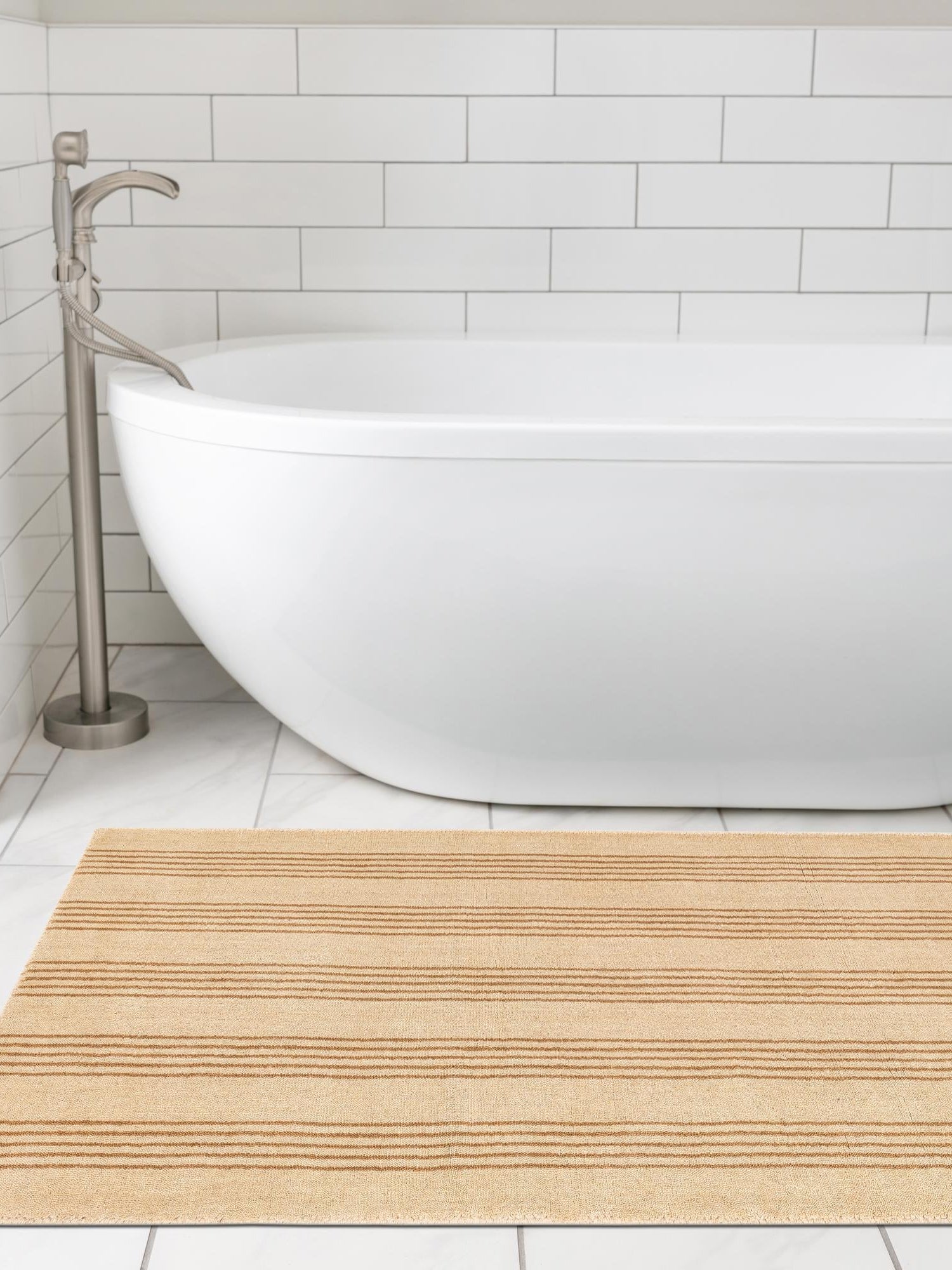 Beige 3' 3 x 10' Jill Zarin Striped Wool Runner Area Rug 80% Wool & 20% Cotton Hand Made Luxury All Natural Carpet for Interior Design for Sale at Rug Engine