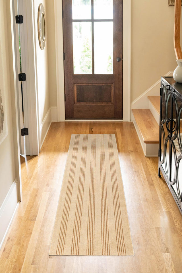 Beige 1' 4 x 8' Jill Zarin Striped Wool Runner Area Rug 80% Wool & 20% Cotton Hand Made Luxury All Natural Carpet for Interior Design for Sale at Rug Engine
