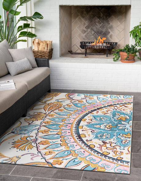 Multicolor 9' x 12' Outdoor Traditional Rectangle Rug