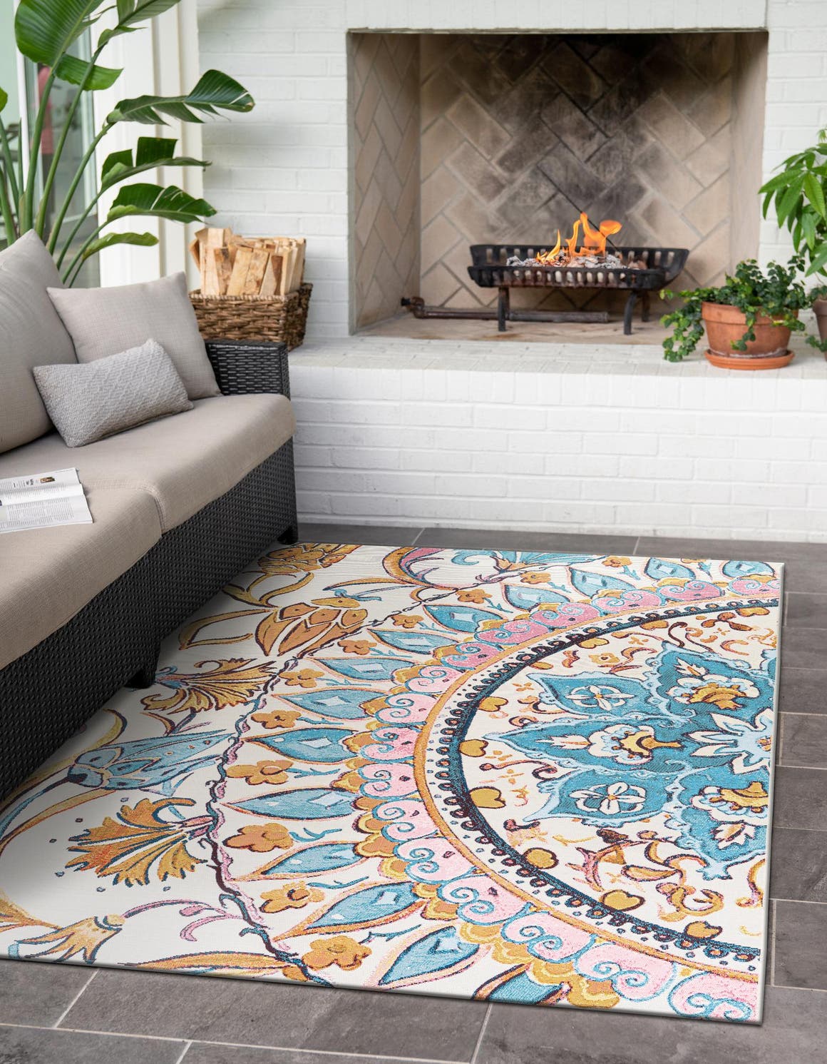Multicolor 2' x 3' 1 Outdoor Traditional Rectangle Area Rug Weather Resistant for Patio, Deck, Terrace, Balcony, Porch Classical Design Outside Carpet for Sale at Rug Engine