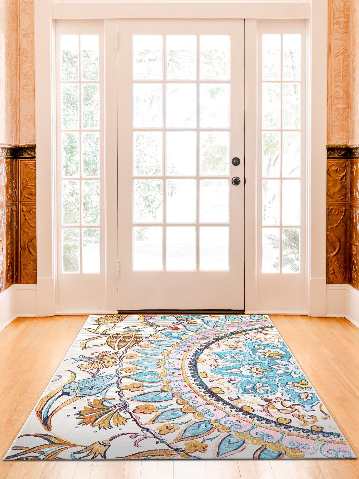 Multicolor 9' x 12' Outdoor Traditional Rectangle Area Rug Weather Resistant for Patio, Deck, Terrace, Balcony, Porch Classical Design Outside Carpet for Sale at Rug Engine