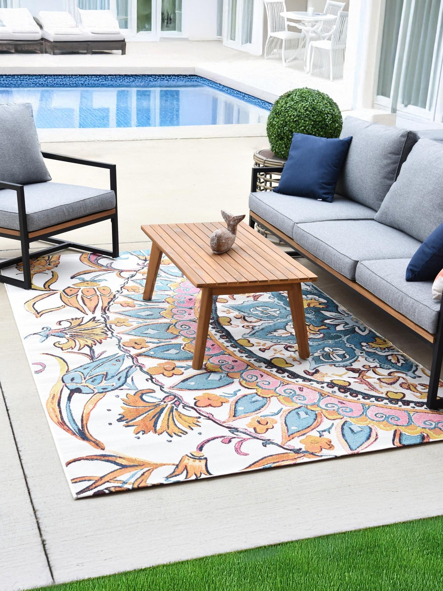 Multicolor 9' x 12' Outdoor Traditional Rectangle Area Rug Weather Resistant for Patio, Deck, Terrace, Balcony, Porch Classical Design Outside Carpet for Sale at Rug Engine