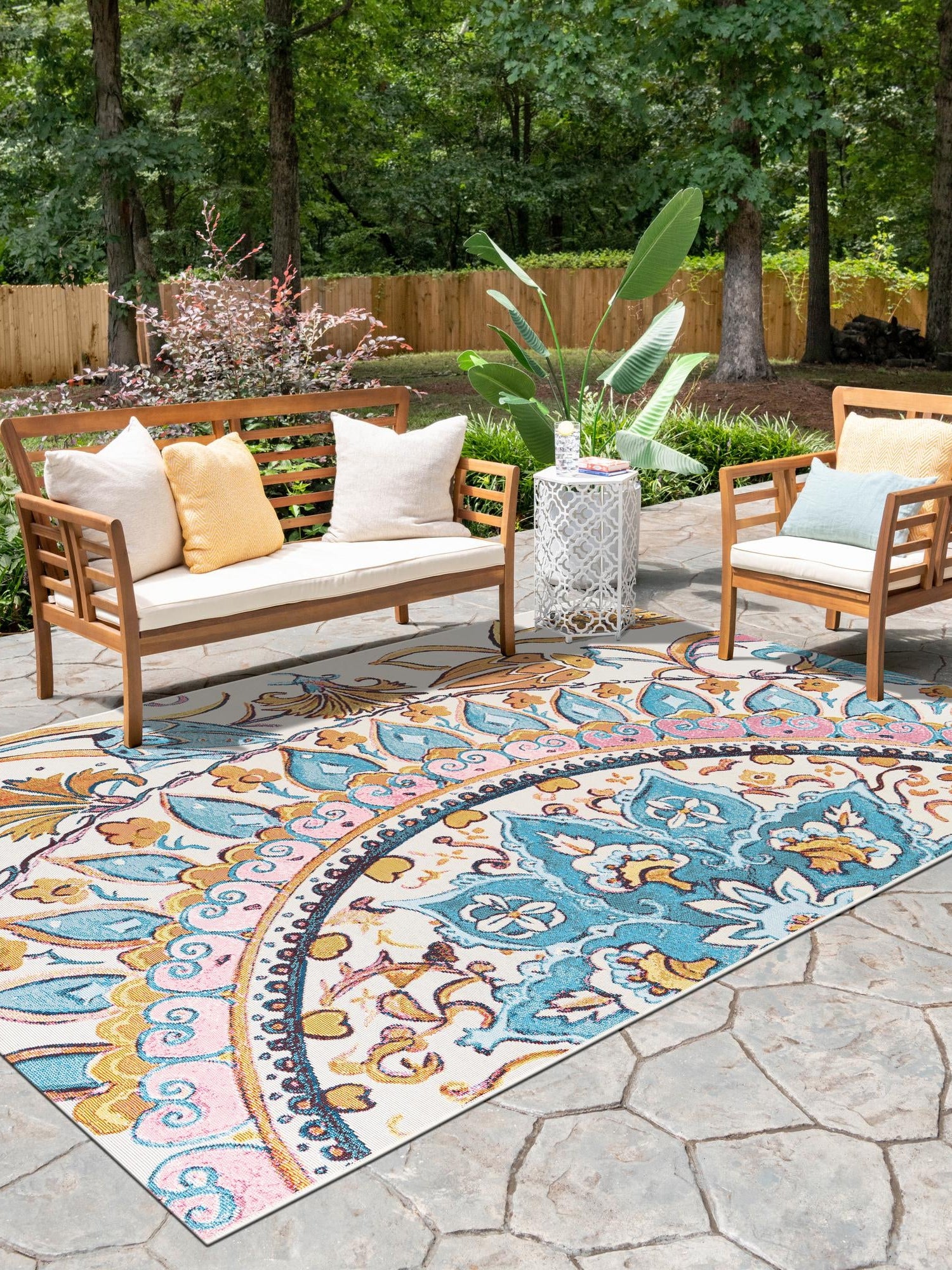 Multicolor 9' x 12' Outdoor Traditional Rectangle Area Rug Weather Resistant for Patio, Deck, Terrace, Balcony, Porch Classical Design Outside Carpet for Sale at Rug Engine