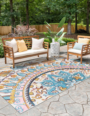 Multicolor 4' 1 x 6' 1 Outdoor Traditional Rectangle Area Rug Weather Resistant for Patio, Deck, Terrace, Balcony, Porch Classical Design Outside Carpet for Sale at Rug Engine