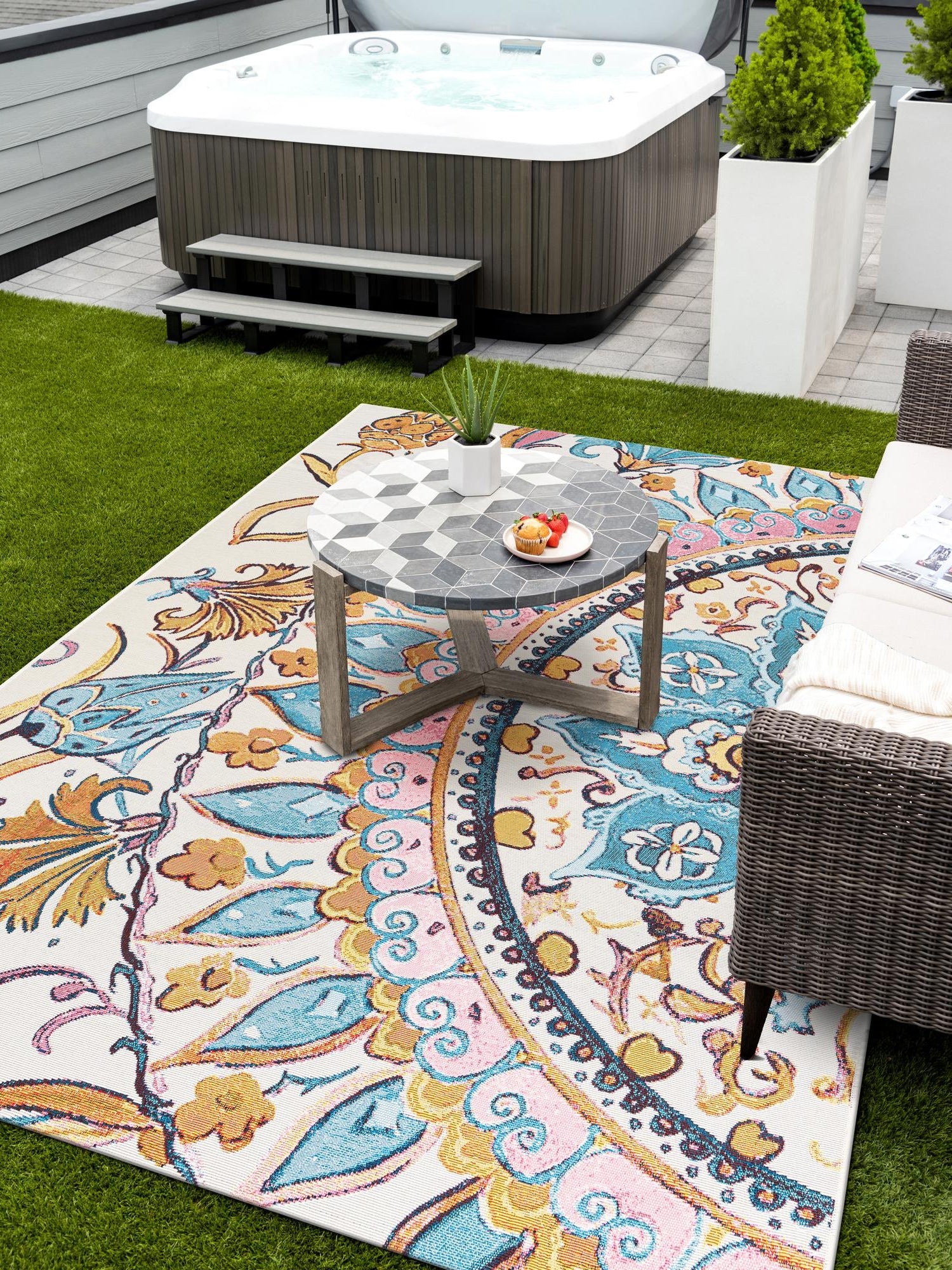 Multicolor 2' x 3' 1 Outdoor Traditional Rectangle Area Rug Weather Resistant for Patio, Deck, Terrace, Balcony, Porch Classical Design Outside Carpet for Sale at Rug Engine