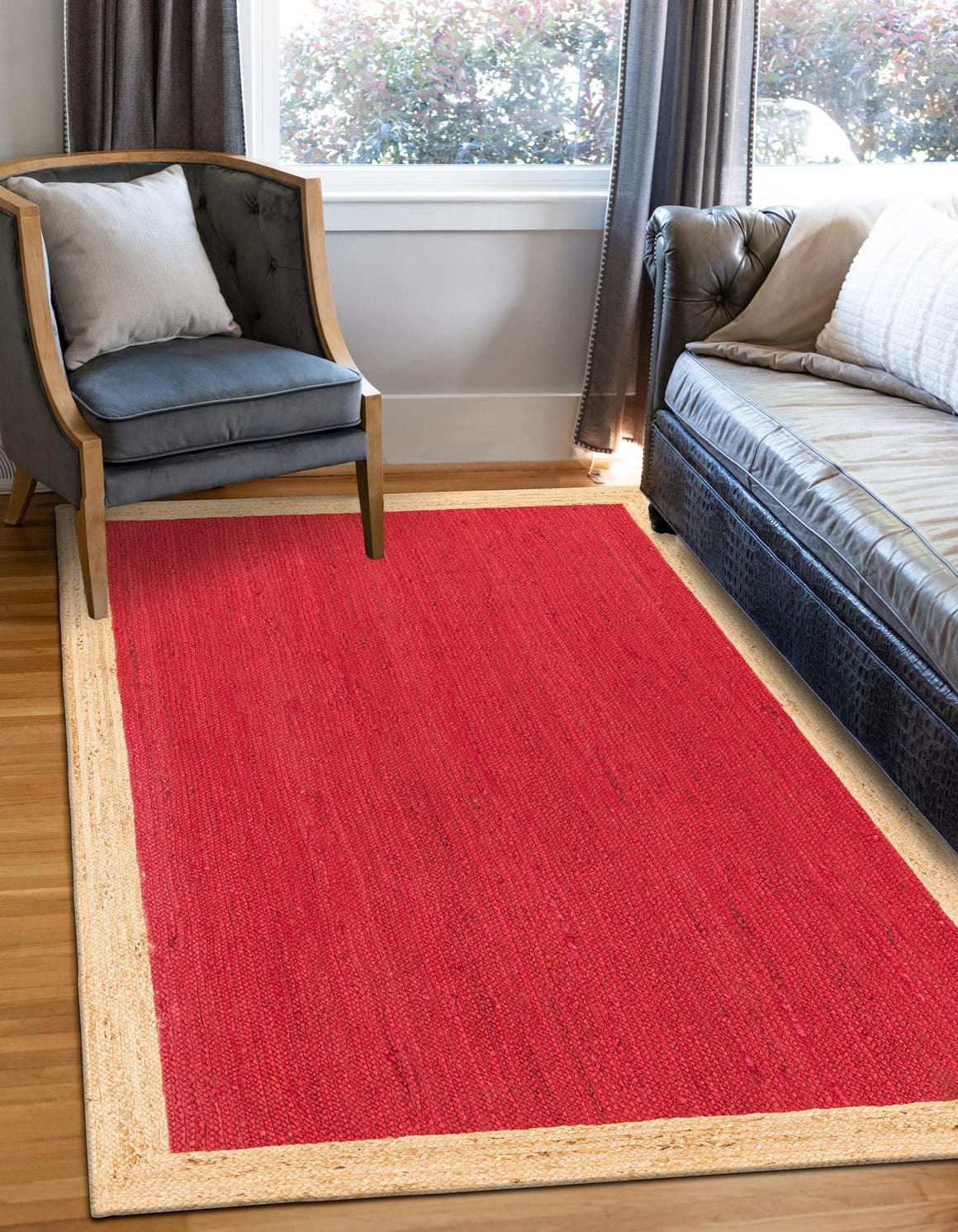 Red 3' 3 x 5' 3 Braided Jute Rectangle Area Rug 100% Jute Hand Braided Natural Eco-Friendly Boho Style Carpet for Living Rooms Dining Office Space Dorms for Sale at Rug Engine
