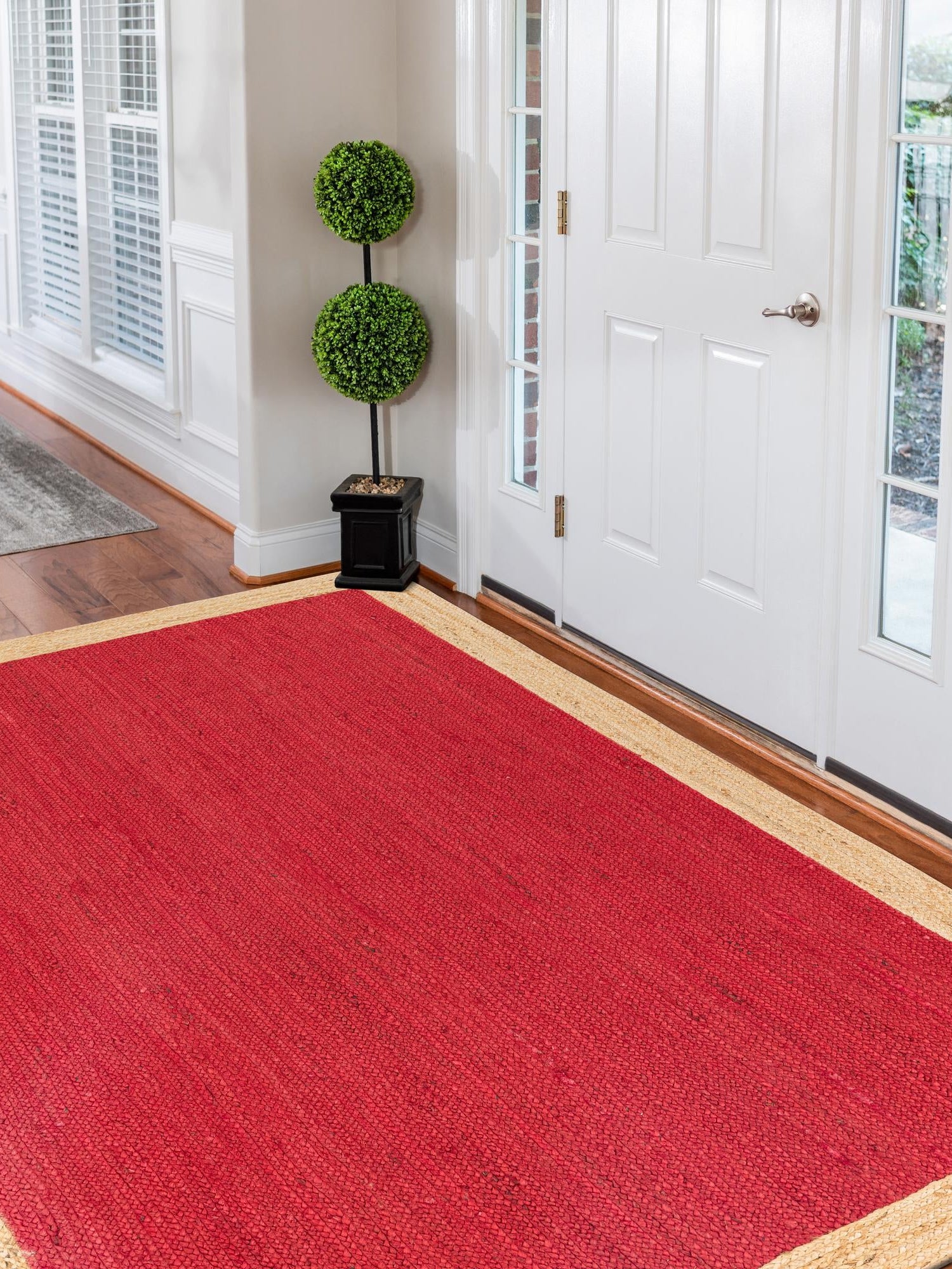 Red 5' 1 x 8' Braided Jute Rectangle Area Rug 100% Jute Hand Braided Natural Eco-Friendly Boho Style Carpet for Living Rooms Dining Office Space Dorms for Sale at Rug Engine