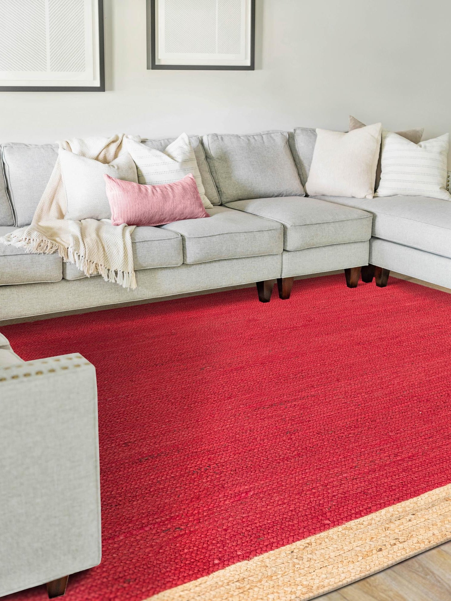 Red 4' 1 x 6' 1 Braided Jute Rectangle Area Rug 100% Jute Hand Braided Natural Eco-Friendly Boho Style Carpet for Living Rooms Dining Office Space Dorms for Sale at Rug Engine