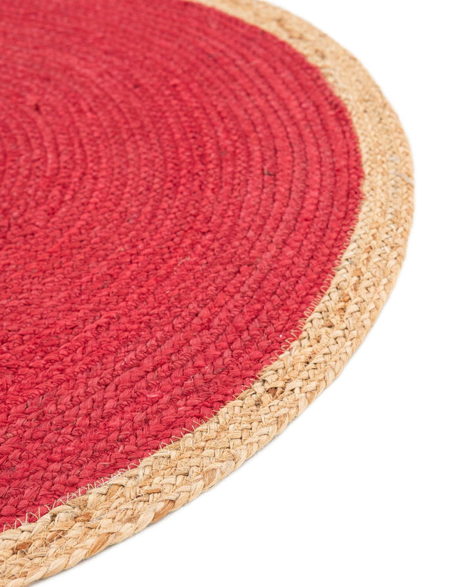 Red 8' x 8' Braided Jute Round Rug