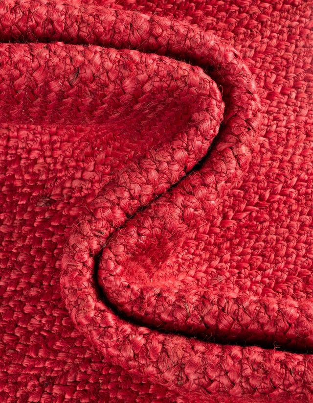 Red 8' x 8' Braided Jute Round Rug